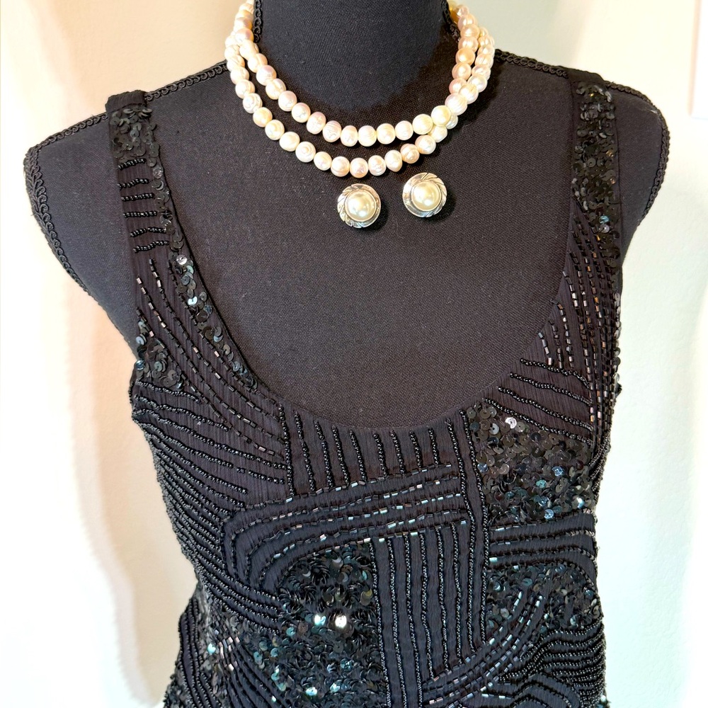 Gianni Bini Black Beaded Sequin Mini Dress